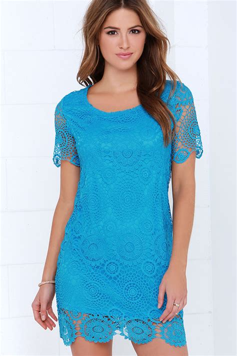 Darling Blue Dress Lace Dress Shift Dress 61 00 Lulus