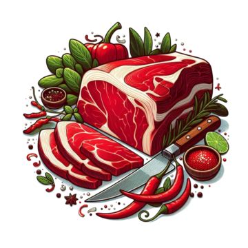 Cortes De Carne Crua Conjunto Bife Costelas Presunto Ilustração