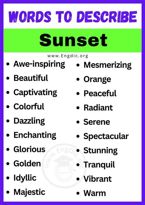 20 Best Words To Describe Sunset Adjectives For Sunset EngDic