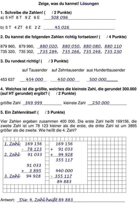 Klassenarbeit Zu Zahlenraum Bis 1000000 Nachhilfe Mathe Lernen Tipps