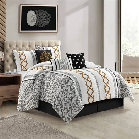 Nanshing Jamie Black Gold 7 Piece California King Bedding Set For