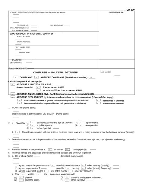 Sample Answer To Unlawful Detainer California California Fil