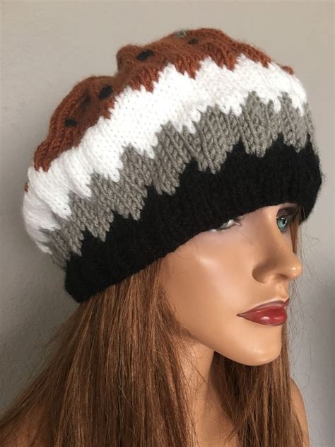 Beanie Slouch Hat Hand Knit Fair Isle Designer Fashion Hip Winter Ski