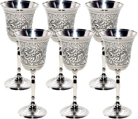 Amazon PARIJAT HANDICRAFT Set Of 6 Silver Plated Antiqued Wine