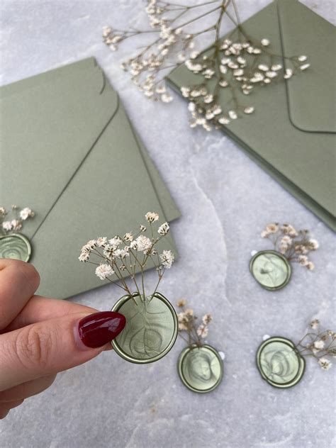 Peel And Stick Green Wax Seals With Dried Gypsophila Etsy