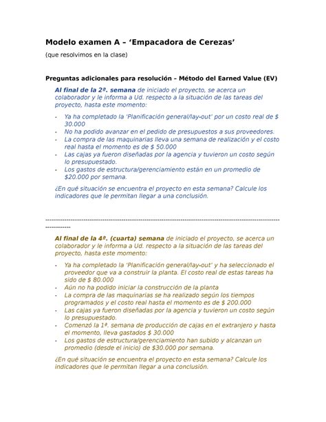 Modelo Examen A Preg Adic Metodo EV Modelo Examen A Empacadora De