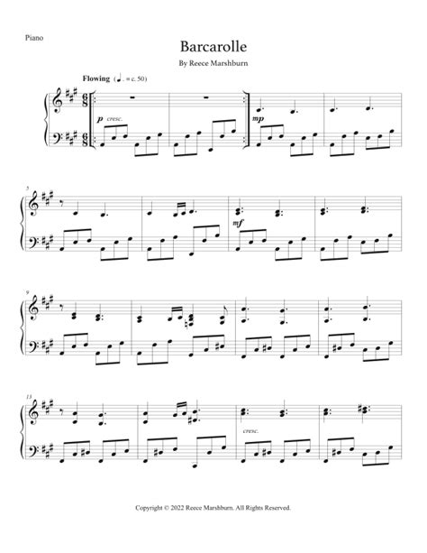 Barcarolle Sheet Music Reece Marshburn Piano Solo