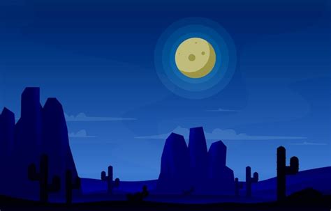 Noche Luna Desierto Pa S Cactus Viajes Vector Ilustraci N Dise O Plano