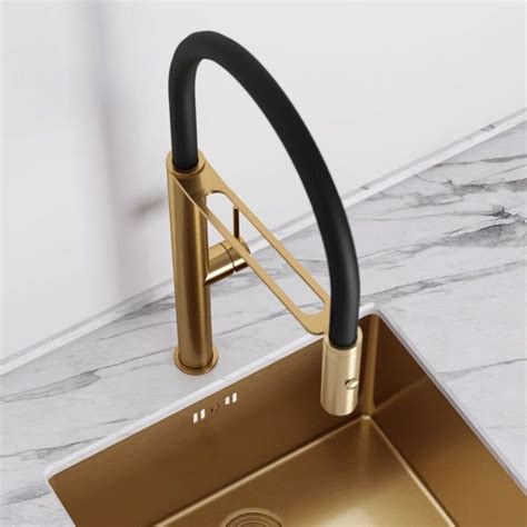 Livello Pull Out Kitchen Tap Vello Undermount Sink In Brushed Gold