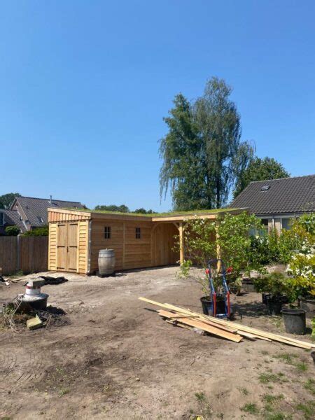 Houten Tuinhuis Met Overkapping Groendak Vechtdalbouwsystemen