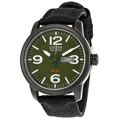 Citizen Eco Drive Military Black Plated Steel Canvas Strap Mens Watch