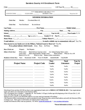 Fillable Online Msuextension Sanders County H Enrollment Form Msu