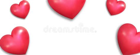 Valentines Day Banner Realistic Hearts On White Background Stock