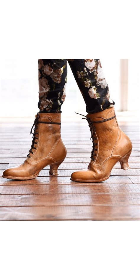 Victorian Style Leather Ankle Boots In Tan Rustic Boots Victorian Boots Leather Ankle Boots