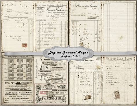 Digital Junk Journal Old Ledgers Antique Script Scrap Pack