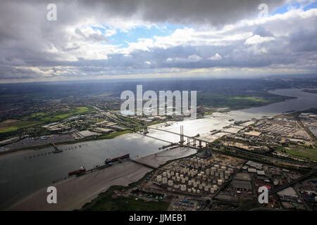 AN AERIAL VIEW OF THE DARTFORD CROSSING SHOWING TRAFFIC ON THE BRIDGE ...