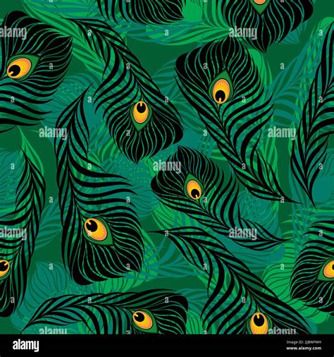 Stylish Seamless Pattern With Peacock Feathers Vector Illustration