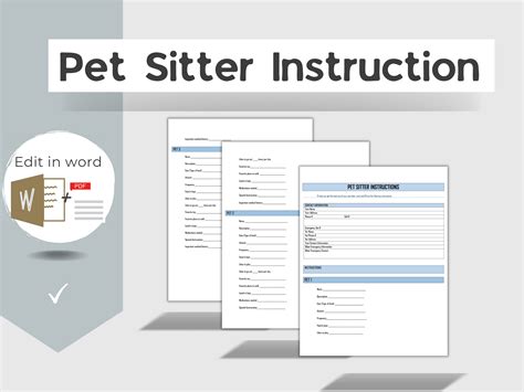 Pet Sitter Instruction Notes Editable In Word Pdf Templates Dog