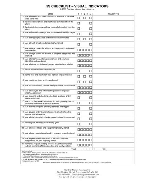 (PDF) 5S CHECKLIST – VISUAL INDICATORS - Gardiner Nielsen Checklist.pdf ...