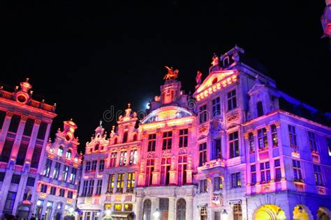 Night Scene of Belgium Architecture with Light in Brussels. Stock Photo ...