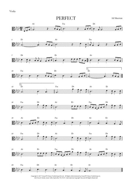 Perfect Arr Cadenza Editions By Ed Sheeran Sheet Music For Viola