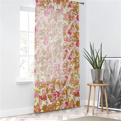 Full Pink Peonies Curtain Cottage Core Boho Floral Sheer Window Panel