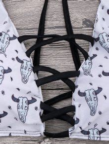 Off Cattle Print Strappy String Bikini Set In White Zaful