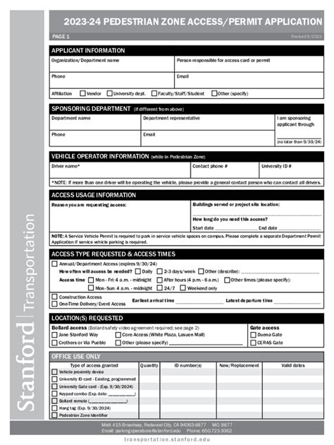 Fillable Online Transportation Stanford 2023 24 Application Forms