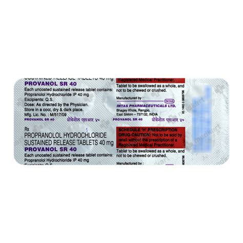 PROVANOL SR 40MG TABLET 10 S Price Composition Generic Alternatives