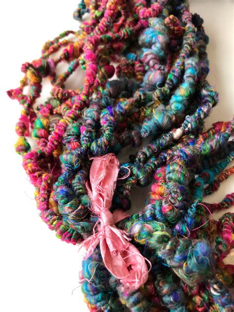 Hand Spun Recycled Sari Silk Bulky Art Yarn A Lovely Vibrant Coloured Yarn With The Typical