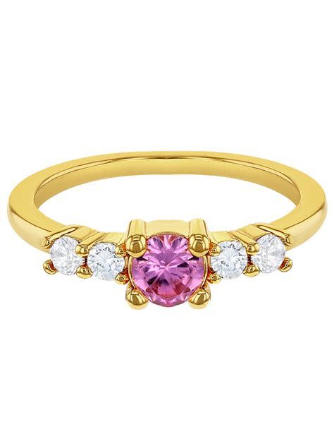 18k Gold Plated Small Pink Clear Crystal Rings For Girls