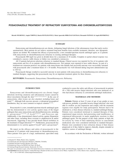 (PDF) Posaconazole treatment of refractory eumycetoma and ...