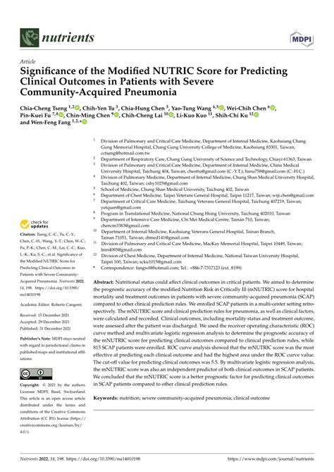 Pdf Significance Of The Modified Nutric Score For Predicting Clinical