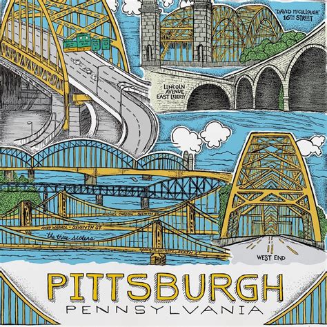 City Of Bridges Poster Pittsburgh Bridges Wall Art Etsy