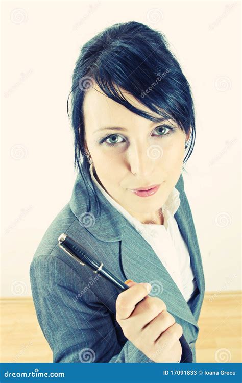 Young Woman Holding A Pen Stock Image Image Of Beautiful 17091833