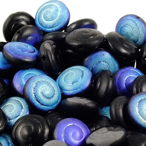 13mm Czech Glass Swirl Disc Beads Matte Black Ab 10pk Beads And