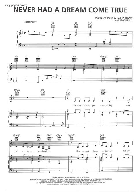 S Club 7 Never Had A Dream Come True Sheet Music Pdf Free Score