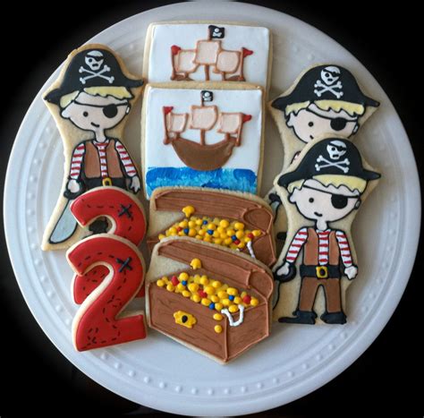 Decorated Pirate Cookies With Numbers Treasure And Ships 42 With