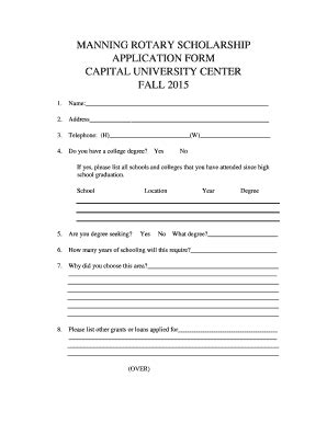 Fillable Online Cucpierre Manning Rotary Scholarship Application Form