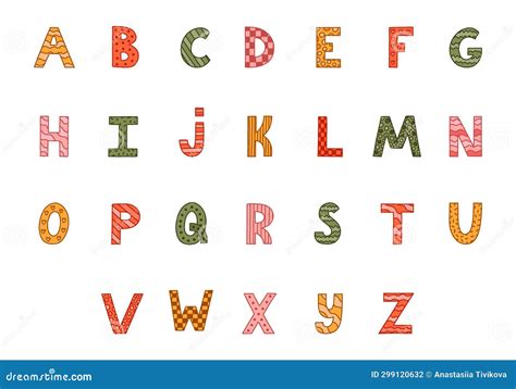 Cute Funky Alphabet Set With Outline And Memphis Decoration Patterned