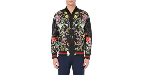 Gucci Floral Print Embroidered Silk Bomber Jacket In Black Lyst