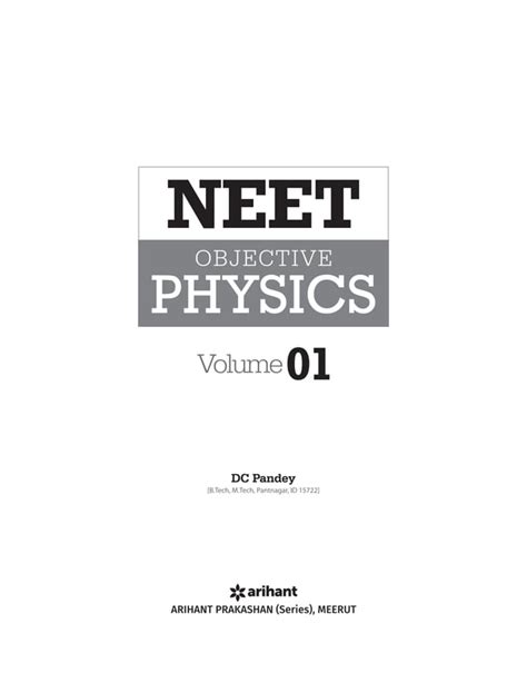 Arihant NEET Objective Physics Volume 1 By DC Pandey 2022 Edition Pdf