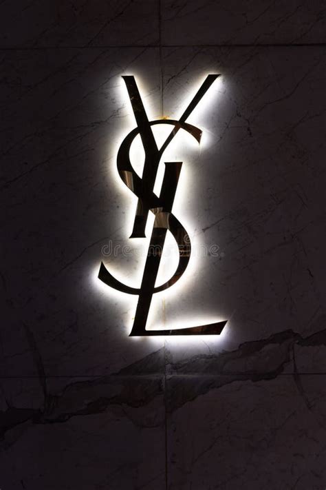 Miami, USA - March 20, 2021: Lighted YSL Logo Trademark on Shop Wall at Design District in ...