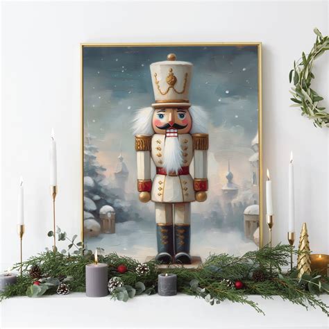 Christmas Vintage Nutcracker Oil Painting Print Wall Art Xmas Decor Winter Art Seasonal