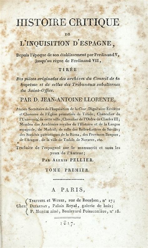 Lotto Composto Di 10 Opere Di Storia Religiosa Jean Antoine Llorente