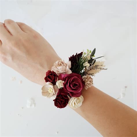 Blume Handgelenk Corsage Bordeaux Handgelenk Corsage Ivory Etsy