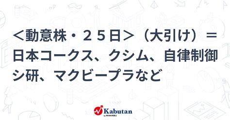 ＜動意株・25日＞（大引け）＝日本コークス、クシム、自律制御シ研、マクビープラなど 個別株 株探ニュース