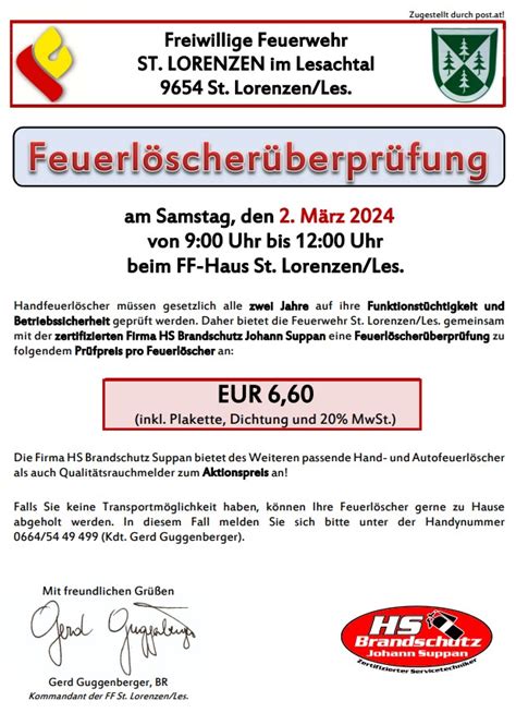 Feuerlöscherüberprüfung 2024 St Lorenzen im Lesachtal