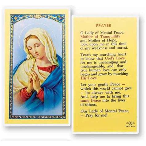 Bulk Prayer Cards 25pk Our Lady Of Mental Peace With