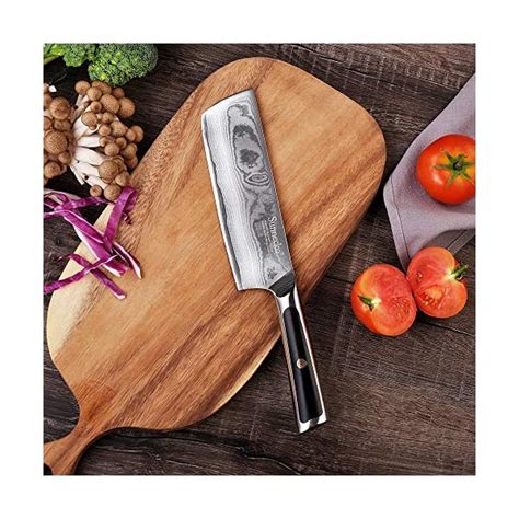 Sunnecko Nakiri Knife 7 Inch Small Cleaver Knife With Damascus Steel